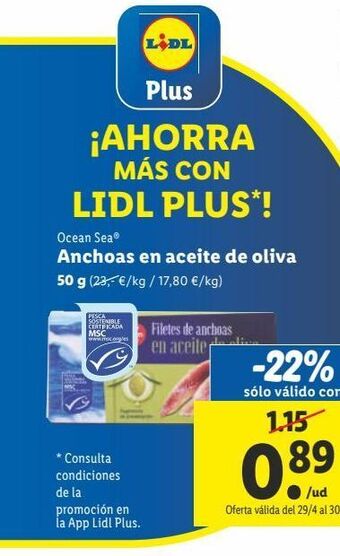 Lidl Anchoas en aceite ocean sea oferta