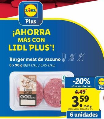 Lidl Hamburguesas de vacuno oferta