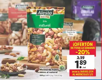 Lidl Mezcla De Frutos Secos al Natural oferta