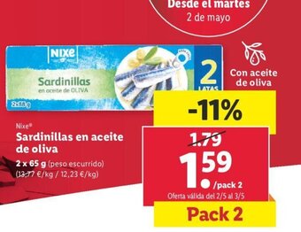 Lidl Nixe Sardinillas En Aceite De Oliva oferta