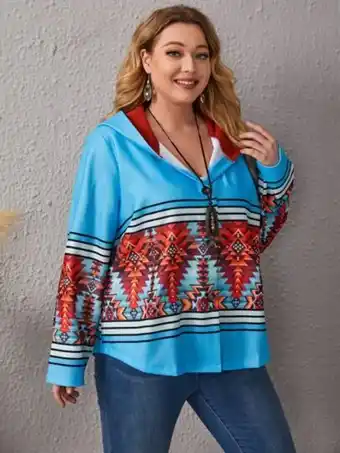 Shein Emery rose abrigo con estampado geométrico de rayas con capucha oferta