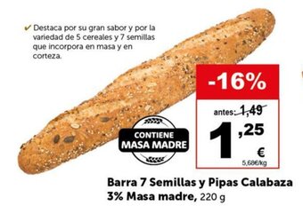 Masymas Barra 7 Semillas y Pipas Calabaza 3% Masa Madre oferta