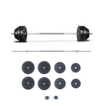Decathlon Kit de pesas de 60kg con discos, barra y topes fitness musculación oferta