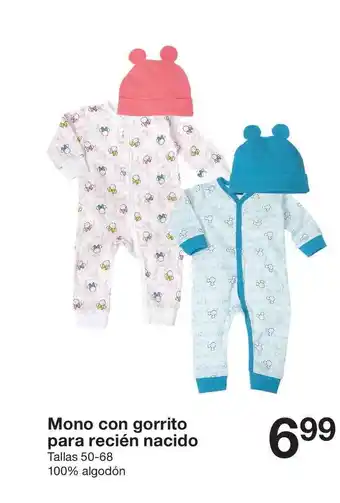 Zeeman Mono con gorrito para recién nacido, Tallas 50-68 100% algodón oferta