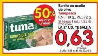 Alimerka Tunapesca Bonito en aceite de oliva P.N.: 110g, P.E.: 72g oferta