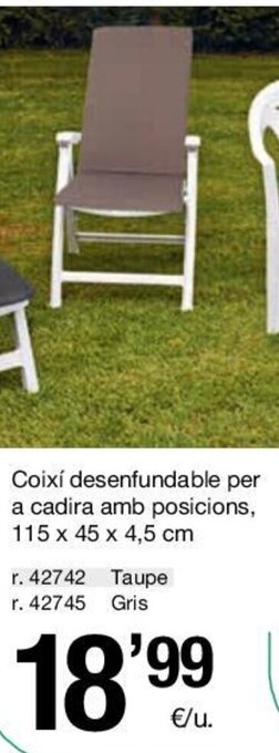 BonpreuEsclat Coixí desenfundable per a cadira amb posicions, 115 x 45 x 4,5 cm oferta