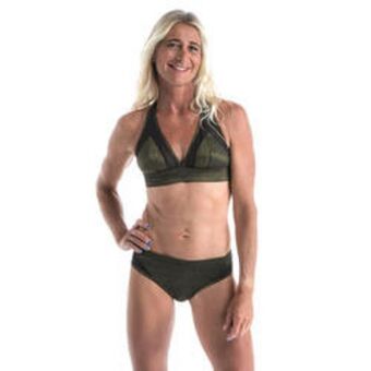 Decathlon Top bikini mujer deportivo escote v brillo negro oro oferta