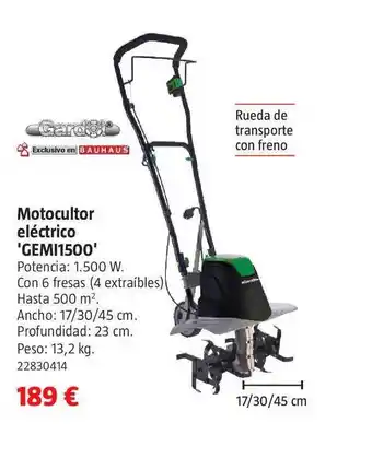 Bauhaus Gardol Motocultor Eléctrico 'GEMI1500', anch: 17/30/45cm oferta