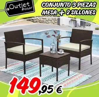 Conjunto 3 piezas mesa + 2 sillones