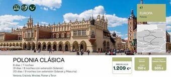 Tui Travel PLC Polonia clásica 8 días / 7 noches (9 días / 8 noches con extensión gdansk) (10 días / 9 noches con extensión gdansk y masu oferta