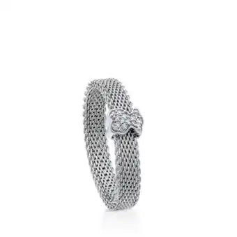 Anillo icon mesh de acero y oro blanco con diamantes motivo oso estrecho