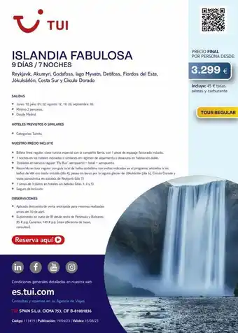 Tui Travel PLC I tui islandia fabulosa 9 días / 7 noches reykjavik, akureyri, godafoss, lago myvatn, detifoss, fiordos del este, jökulsá oferta