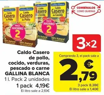 Carrefour Caldo casero de pollo, cocido, verduras, pescado o carne gallina blanca oferta