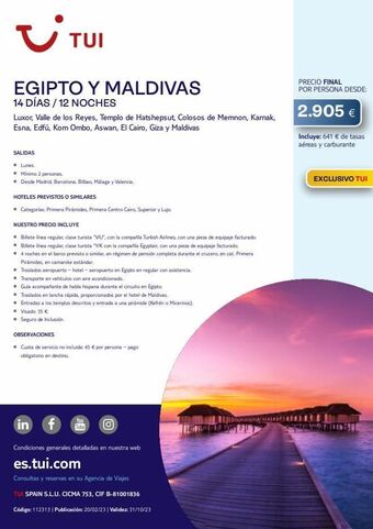 Tui Travel PLC I egipto y maldivas 14 días / 12 noches tui luxor, valle de los reyes, templo de hatshepsut, colosos de memnon, karnak, e oferta