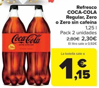 Carrefour Refresco coca-cola regular, zero o zero sin cafeína oferta