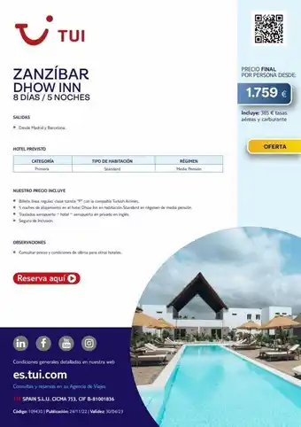 ~ zanzíbar dhow inn 8 días/5 noches salidas • desde madrid y barcelona. hotel previsto tui categoría primera nuestro 