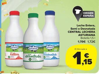 Carrefour Market Leche entera, semi o desnatada central lechera asturiana oferta