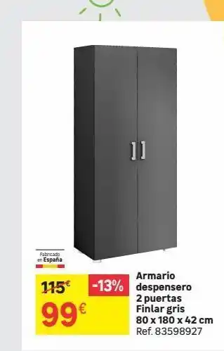 Leroy Merlin Fabricado en españa armario 115€ -13% despensero 99€ 2 puertas finlar gris 80 x 180 x 42 cm ref. 83598927 oferta