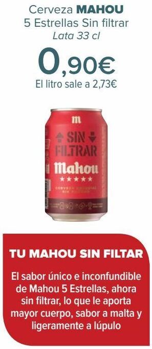 Carrefour Cerveza mahou 5 estrellas sin filtrar oferta