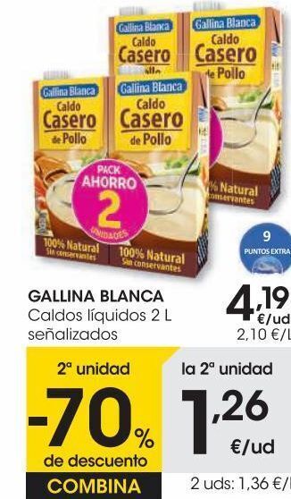 Eroski Gallina blanca caldo de pollo p-2 2 l oferta