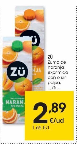 Eroski Zü zumo de naranja exprimida con pulpa 1,75 l oferta