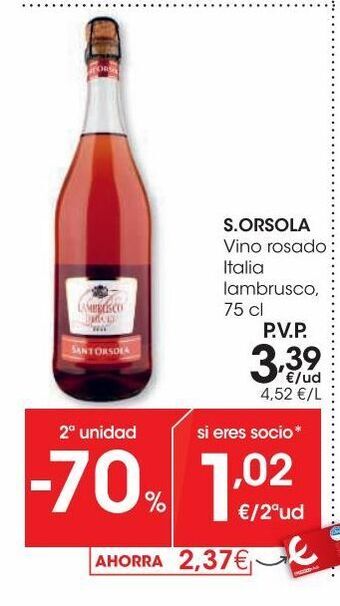 Eroski S.orsola vino rosado italia lambrusco 75 cl oferta
