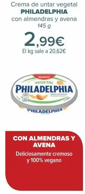 Carrefour Crema de untar vegetal philadelphia con almendras y avena oferta