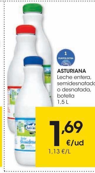 Eroski Asturiana leche entera botella 1,5 l oferta