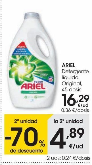 Eroski Ariel detergente liquido original 45do oferta