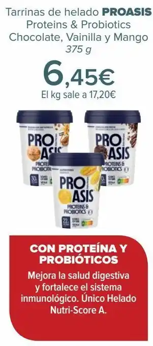 Carrefour Tarrinas de helado proasis proteins & probiotics chocolate, vainilla y mango oferta