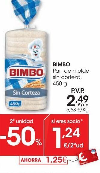 Eroski Bimbo pan de molde sin corteza 450 g oferta