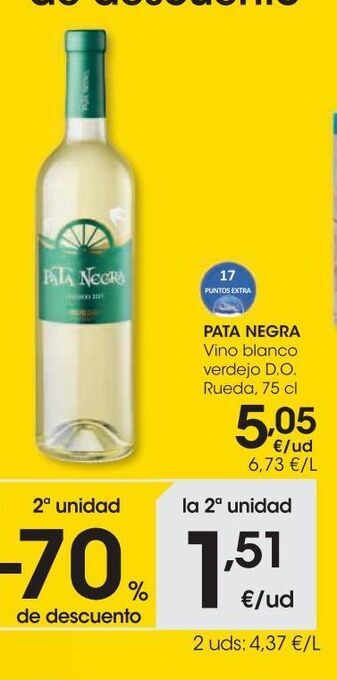 Eroski Pata negra vino blanco verdejo d.o. rueda 0,75 l oferta