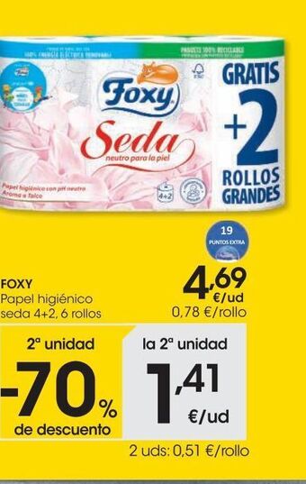 Eroski Foxy papel higiénico seda 4+2 6 rollos oferta