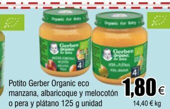FROIZ Potito Gerber Organic eco manzana, albaricoque y melocotón o pera y plátano 125 g unidad oferta