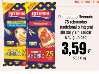 FROIZ Pan tostado Recondo 75 rebanadas tradicional o integral sin sal y sin azúcar 675 g unidad oferta