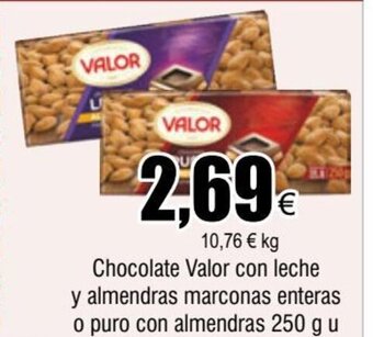 FROIZ Chocolate Valor con leche y almendras marconas enteras o puro con almendras 250 g u oferta