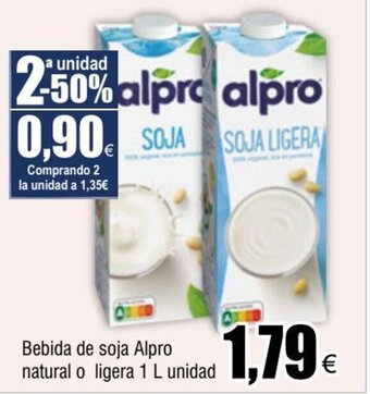 FROIZ Bebida de soja Alpro natural o ligera 1 L unidad oferta