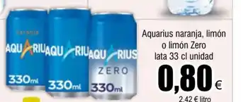 FROIZ Aquarius naranja, limón o limón Zero Lata 33cl Unidad oferta