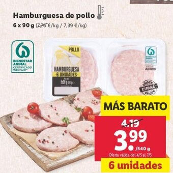Lidl Hamburguesa de pollo oferta