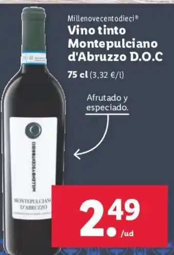 Lidl Millenovecentodieci Vino tinto Montepulciano d'Abruzzo D.O.C 75 cl oferta
