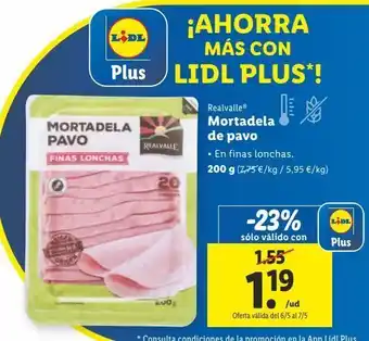 Lidl Mortadela de pavo realvalle oferta