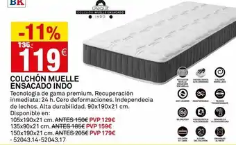 Bricoking Unique colchón muelle ensacado indo -11% 135€ 119€ colchón muelle ensacado indo tecnología de gama premium. recuperació oferta