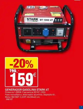 Bricoking Stark st 1000 4t et again engine witch plotlan -20% 199€ 159€ generador gasolina stark 4t potencia 1.000w. frecuencia oferta