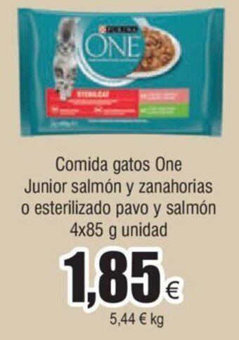 FROIZ Comida gatos One Junior salmón y zanahorias o esterilizado pavo y salmón 4x85 g unidad oferta