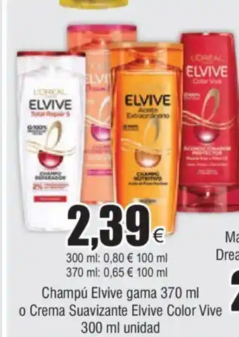 FROIZ Champú Elvive gama 370 ml o Crema Suavizante Elvive Color Vive 300 ml unidad oferta