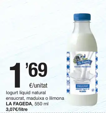 SPAR Fragadis La Fageda logurt liquid natural ensucrat, maduixa o llimona 550ml oferta