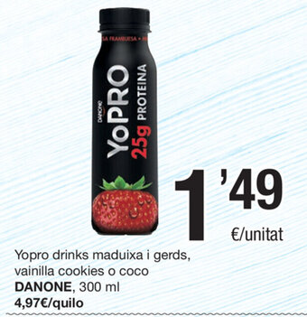 SPAR Fragadis Danone Yopro drinks maduixa i gerds vainilla cookies o coco 300ml oferta