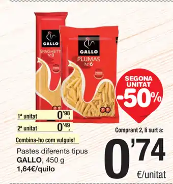SPAR Fragadis Gallo Pastes diferents tipus 450 g oferta