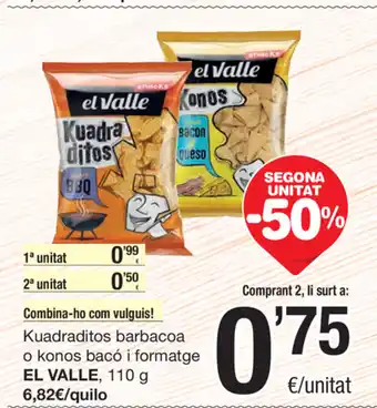 SPAR Fragadis El Valle Kuadritos barbacoa o konos bacó i formatge 110g oferta