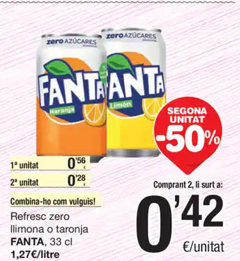 SPAR Fragadis Fanta Refresc zero llimona o taronja 33cl oferta